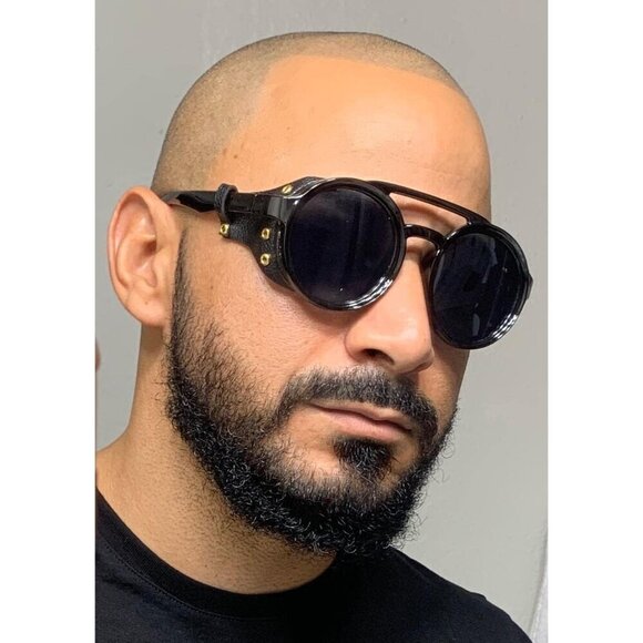 Retro Steampunk Sunglasses Women Men Vintage Eyewear Leather Side Shield UV400 main image 4